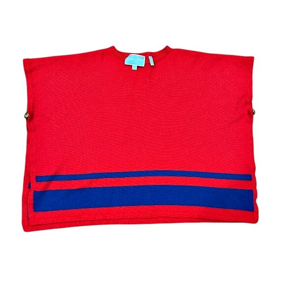 Draper James Womens Sweater Cape Poncho OS One Size Red Blue Wool Blend Nautical - Picture 2 of 11